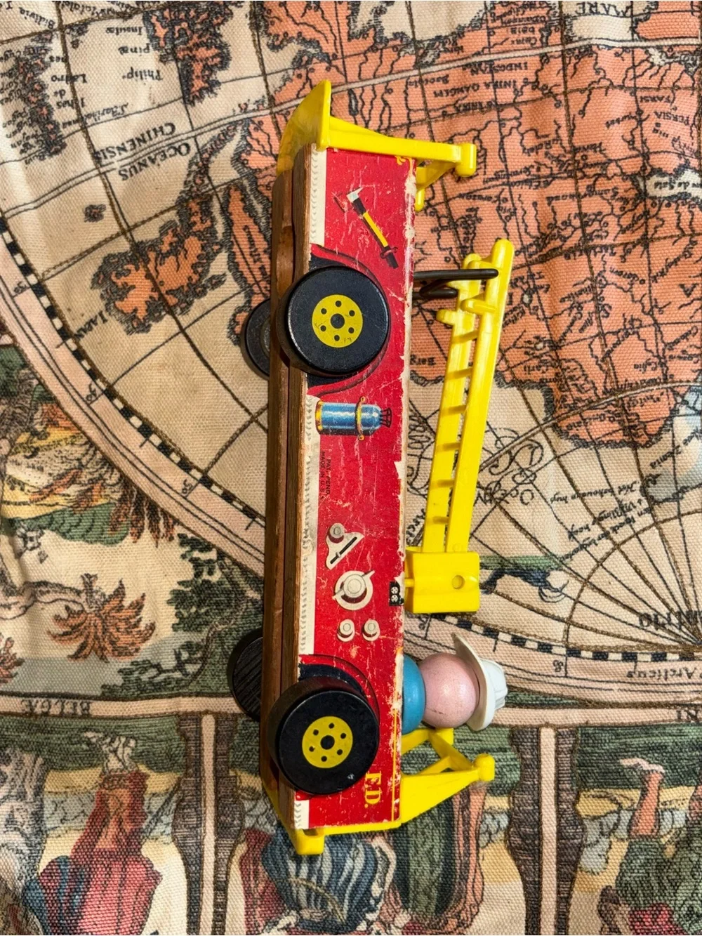 Vintage Red and Yellow Toy Fire Truck - Kids Toys